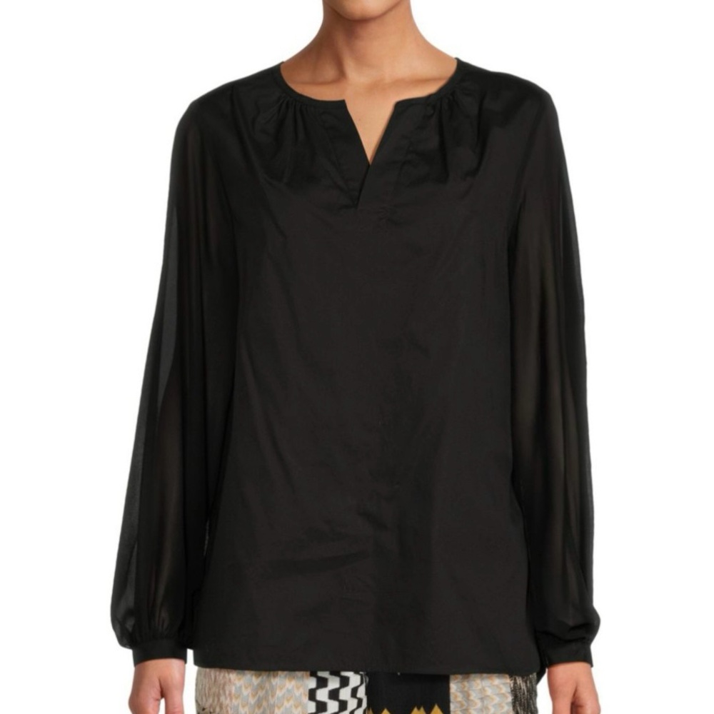 H Halston V-Neck Puff Sleeve Blouse (NWT)